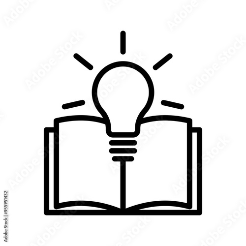 open book with lightbulb, concept new knowledge, creative idea color editable