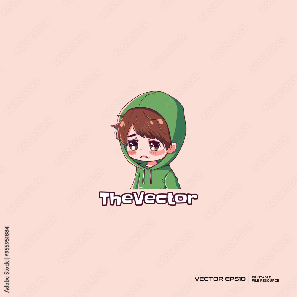 Sad boy wearing green hoodie logo, vector, mascot, character, cartoon, illustration, eps10 Sad boy wearing green hoodie logo, vector, mascot, character, cartoon, illustration, eps10