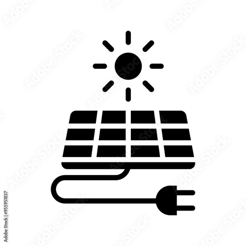 Sun energy icon. solar panel icon color aditable
