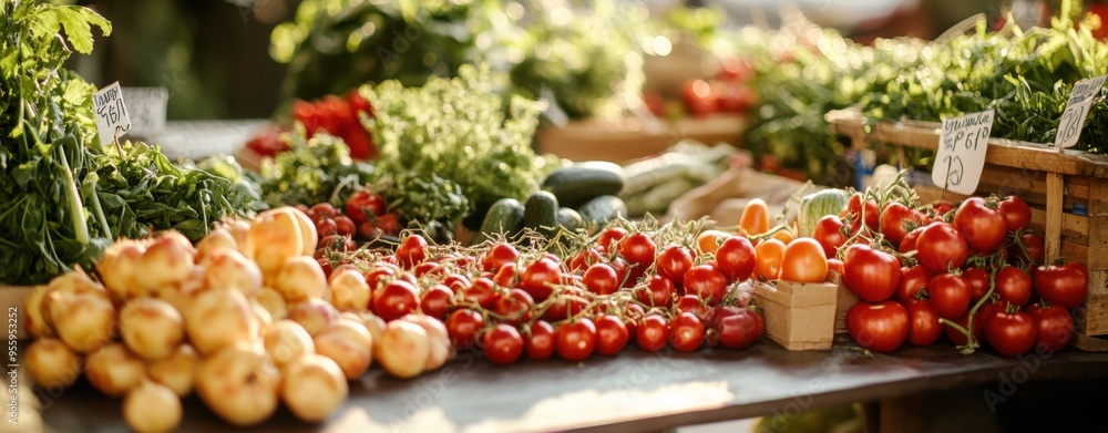 Fresh Produce Abundance: A vibrant display of fresh, organic vegetables at a bustling farmers market, showcasing the bounty of nature and the connection between food and community. Fresh Produce Abundance: A vibrant display of fresh, organic vegetables at a bustling farmers market, showcasing the bounty of nature and the connection between food and community.