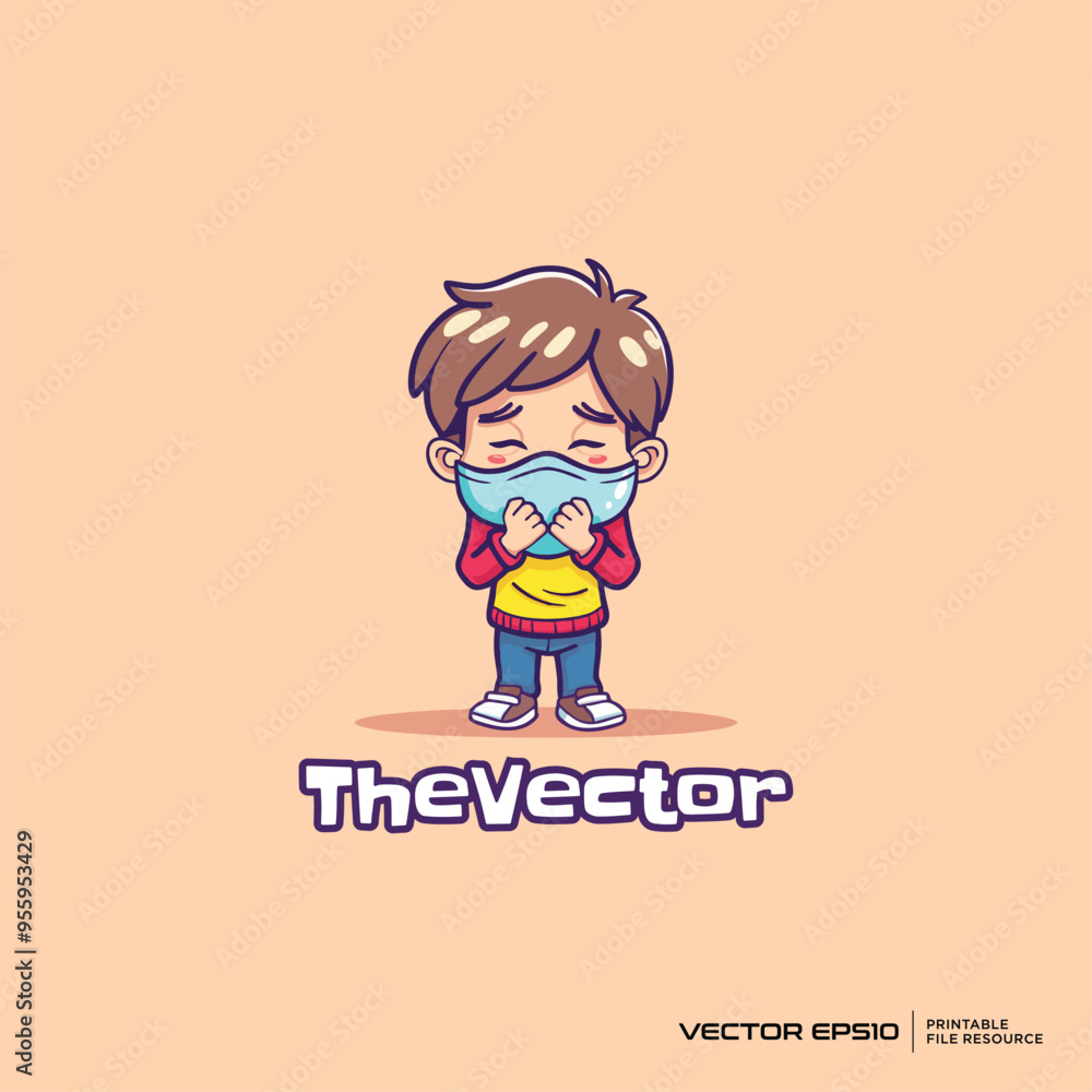Boy wearing masker logo, vector, mascot, character, cartoon, illustration, eps10 Boy wearing masker logo, vector, mascot, character, cartoon, illustration, eps10