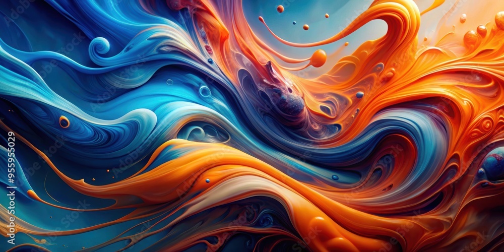 Colorful fluid swirling in the air creating a mesmerizing blue and orange pattern, abstract, vibrant, colorful, fluid, flowing Colorful fluid swirling in the air creating a mesmerizing blue and orange pattern, abstract, vibrant, colorful, fluid, flowing