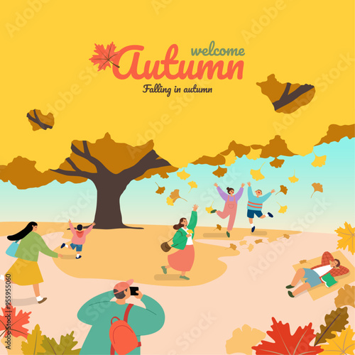 autumn festival with falling leaves