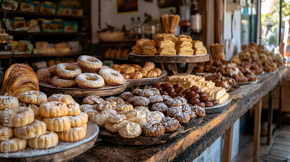 Freshly Baked Pastries Displayed in a Rustic Bakery Freshly Baked Pastries Displayed in a Rustic Bakery