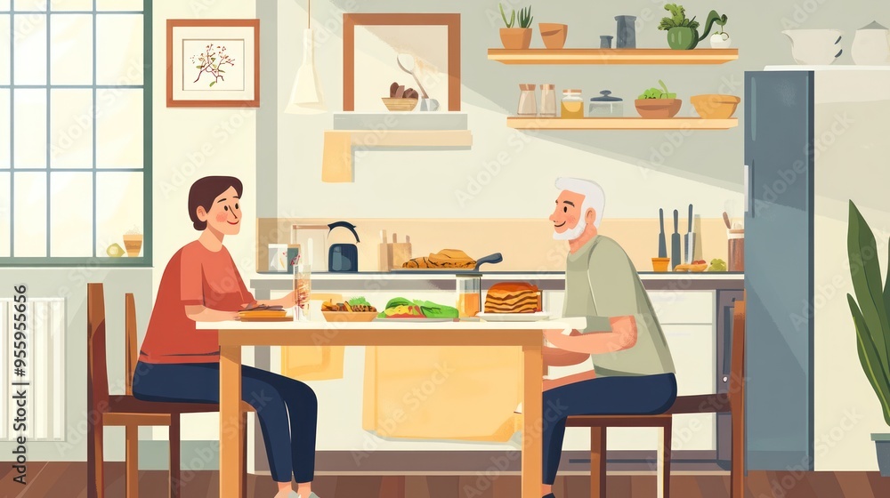 Couple Enjoying a Meal Together in a Modern Kitchen Couple Enjoying a Meal Together in a Modern Kitchen