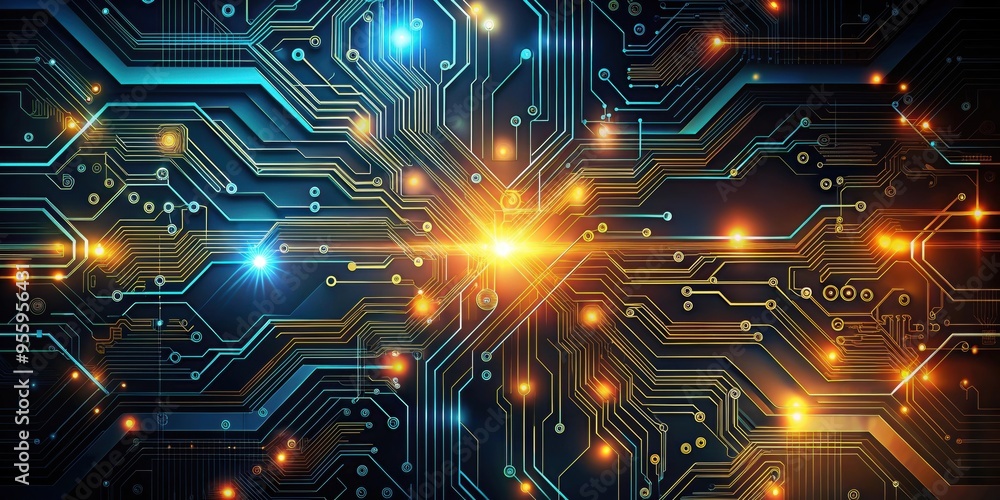 Fototapeta premium Futuristic technology design with glowing circuits and dark colors, futuristic, technology, circuits, glowing, dark, black