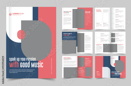 Product catalog brochure design layout vector, 12 page catalogue portfolio with product list