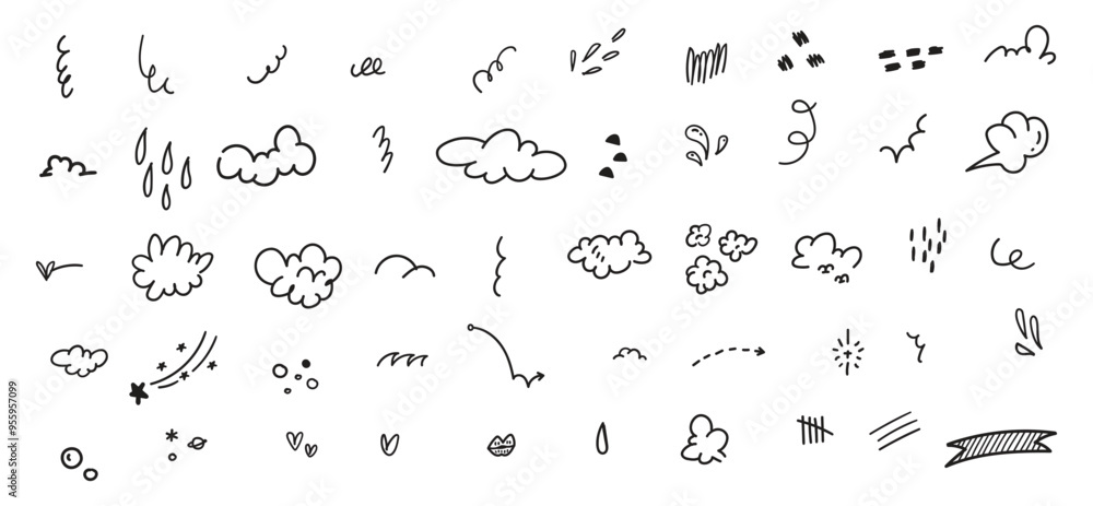 Hand-Drawn Scribble and Doodle Elements Set | Vector Illustration of Sketchy Clouds, Lines, and Abstract Shapes | Minimalist Design Icons for Graphic Design and Creativity Hand-Drawn Scribble and Doodle Elements Set | Vector Illustration of Sketchy Clouds, Lines, and Abstract Shapes | Minimalist Design Icons for Graphic Design and Creativity