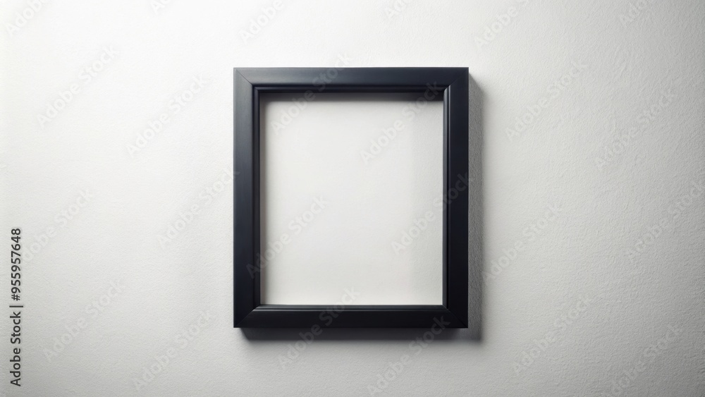 Empty black picture frame hanging on white wall , blank, display, interior, decoration, home, gallery, design, space, isolated Empty black picture frame hanging on white wall , blank, display, interior, decoration, home, gallery, design, space, isolated