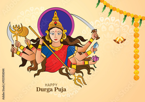Indian god durga in happy durga puja subh navratri background