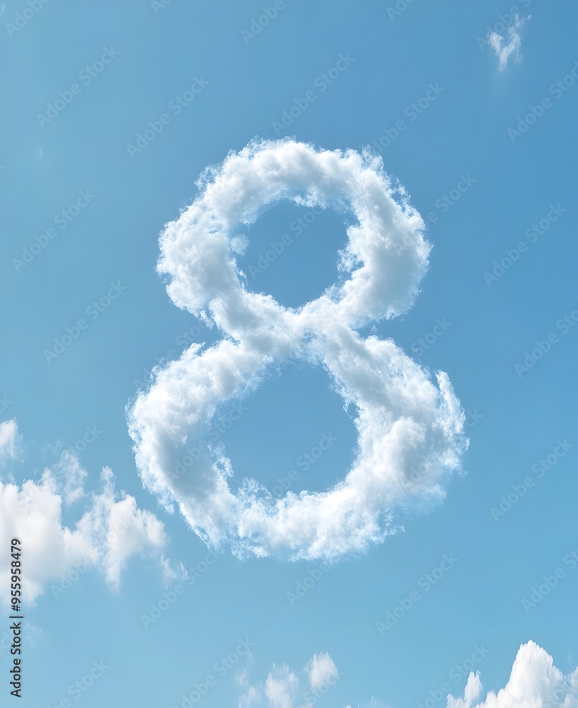 Wispy Cloud Like Number 8 Silhouette Against Clear Blue Sky Background Wispy Cloud Like Number 8 Silhouette Against Clear Blue Sky Background