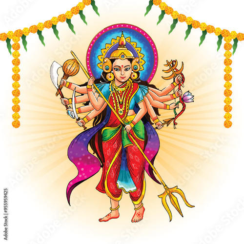 Beautiful classic happy durga puja festival greeting card background photo