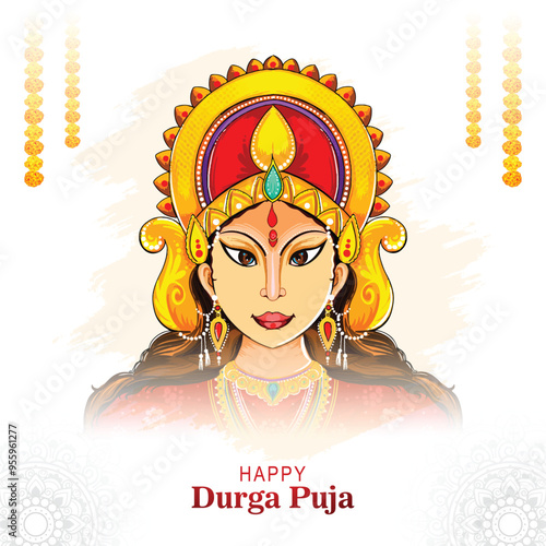 Indian festival goddess durga face holiday celebration card background photo