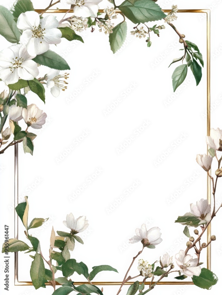 Naklejka premium White Page with Pastel Floral Design and Geometric Frame, Featuring a Pattern for Letters or Notes, Ideal for Interior Decor