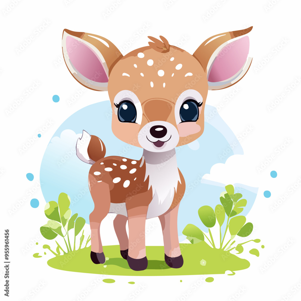 Obraz premium Deer Cute Small Cartoon Baby Animal Character 