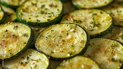 Freshly baked zucchini slices seasoned with herbs and spices, perfect for healthy eating and culinary inspiration.