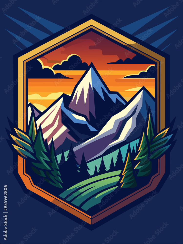 Mountain Range Landscape with Sunset and Forest at the Base Mountain Range Landscape with Sunset and Forest at the Base