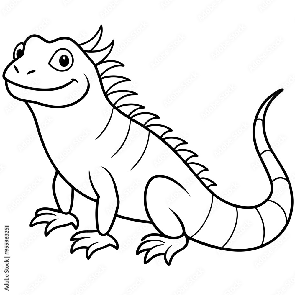 Little iguana cartoon animal bw vector image Little iguana cartoon animal bw vector image