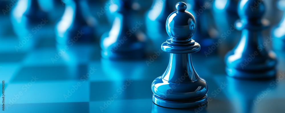 Blue Chess Piece on a Chessboard Blue Chess Piece on a Chessboard