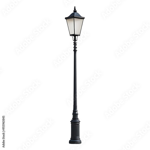 Obraz na płótnie Black Street Lamp with Transparent Background Illuminates the Night, Cast Iron Streetlight with Elegant Design. w salonie