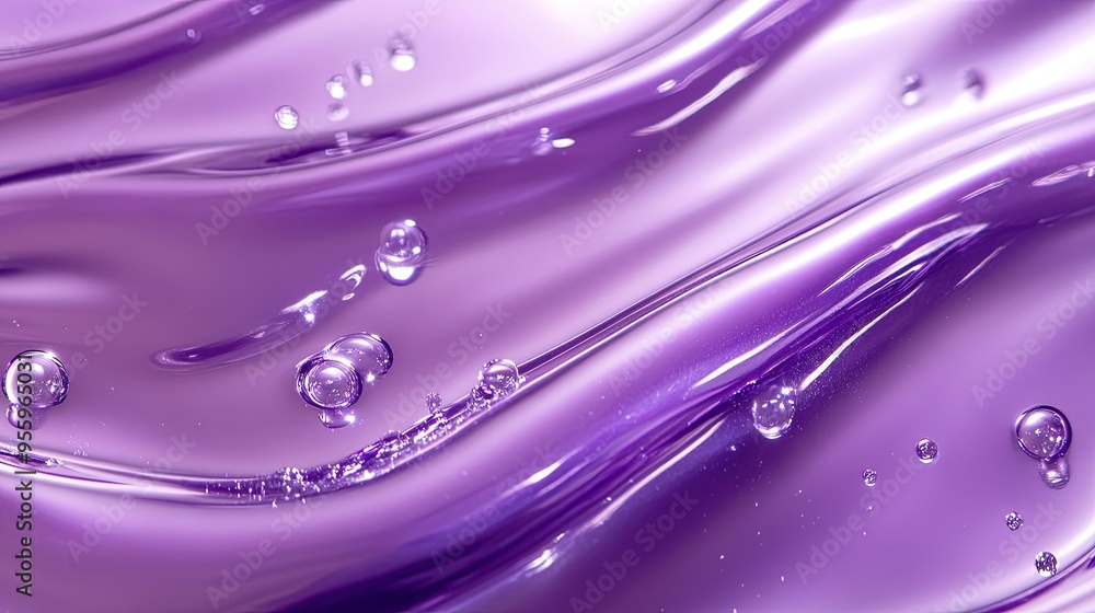 Close-up image displaying a wave-like purple gel texture with glossy highlights and clear droplets. Close-up image displaying a wave-like purple gel texture with glossy highlights and clear droplets.