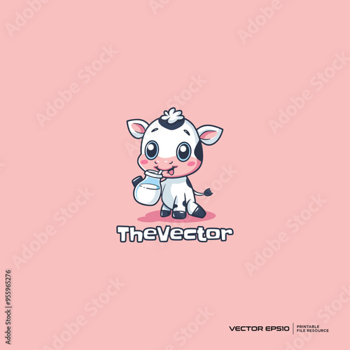 Cute cow and milk logo, vector, mascot, character, cartoon, illustration, eps10