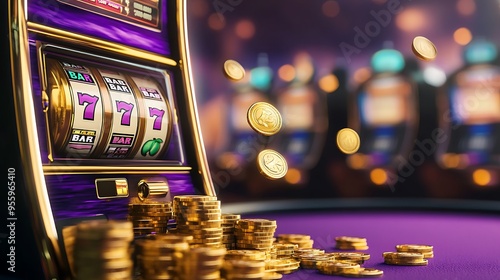 Lucky 7s Slot Machine with Falling Coins photo