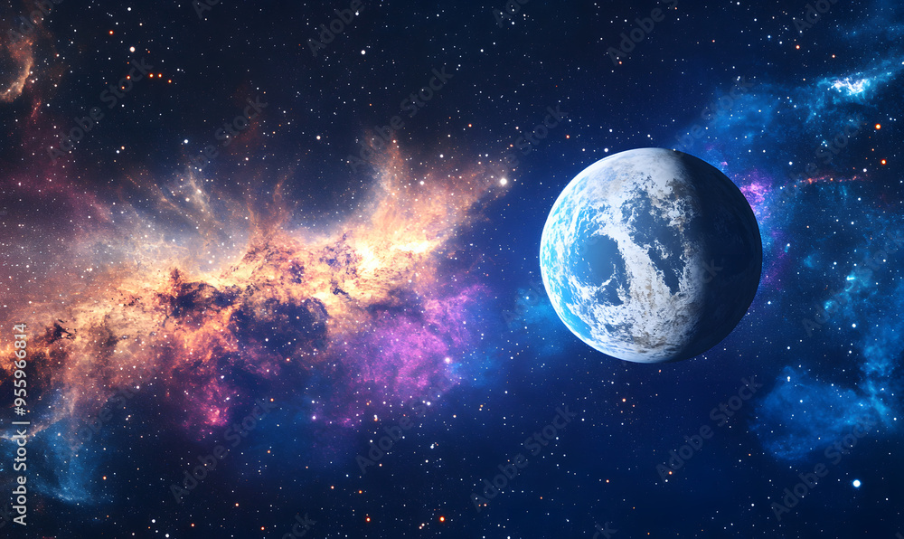 Naklejka premium graphics of space, planets, and astronauts on a white background.