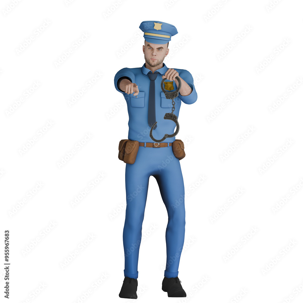 Professional Man in Law Enforcement Cartoon of a policeman holding handcuffs in his left hand while his right is pointing in front of 3D Police
Professional Man in Law Enforcement Cartoon of a policeman holding handcuffs in his left hand while his right is pointing in front of 3D Police