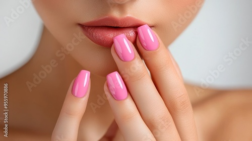 Vivid portrait of a woman with manicured nails against a white backdrop