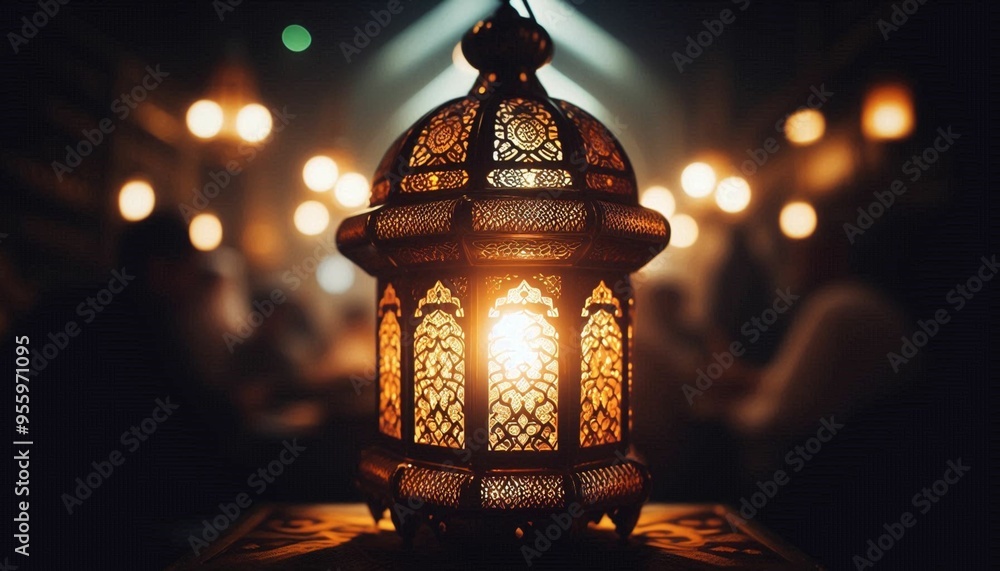 Close-up of an Arabic Lantern (Fanoos) Lit at Night Close-up of an Arabic Lantern (Fanoos) Lit at Night