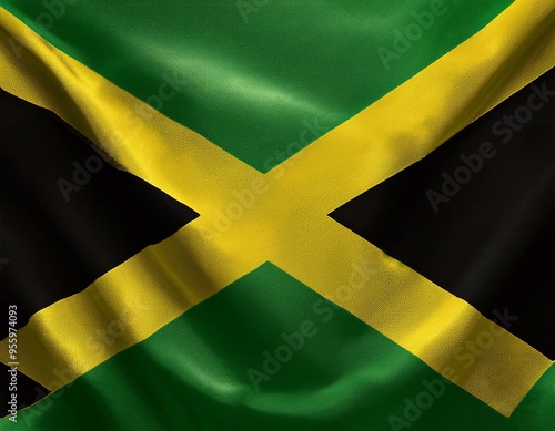 3d illustration of fluttering flag of Jamaica texture