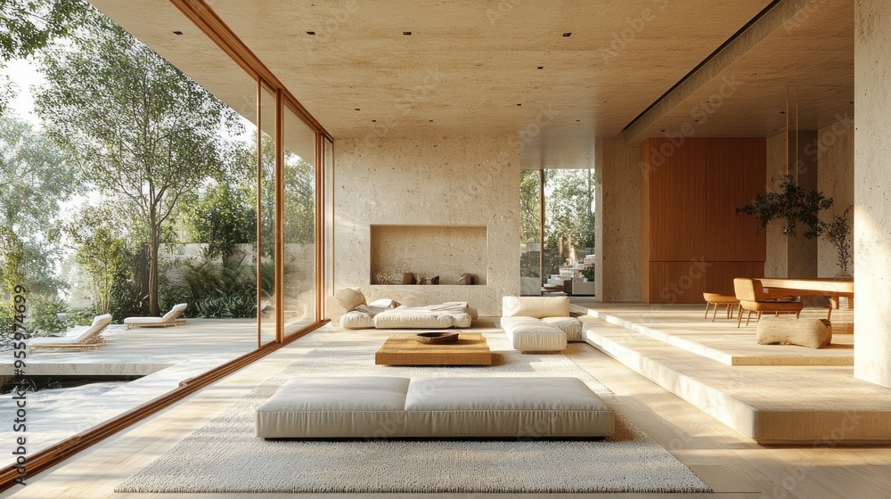 Fototapeta premium Modern interior with natural light and minimalist design.