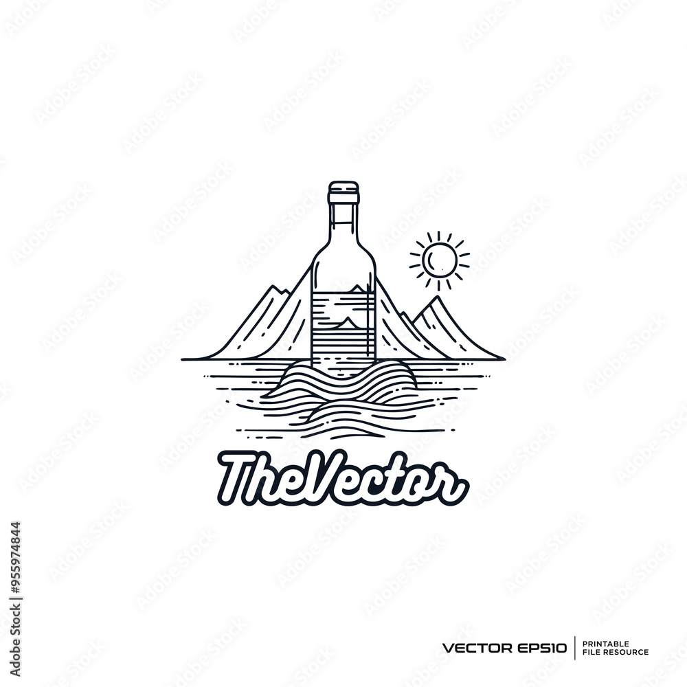 Bottle and nature landscape logo, vector, mascot, character, cartoon, illustration, eps10 Bottle and nature landscape logo, vector, mascot, character, cartoon, illustration, eps10