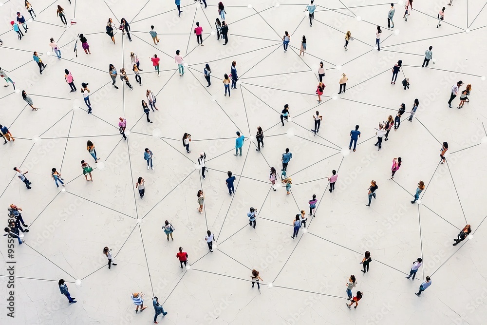Simple people shapes connected by lines created with Generative AI Simple people shapes connected by lines created with Generative AI