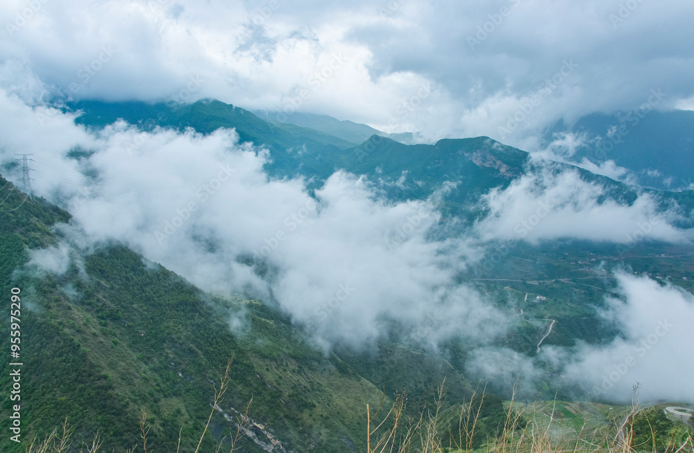 Erlang Mountain cloudy mountain forest scenery beside National Highway 318 of Sichuan-Tibet Highway Erlang Mountain cloudy mountain forest scenery beside National Highway 318 of Sichuan-Tibet Highway
