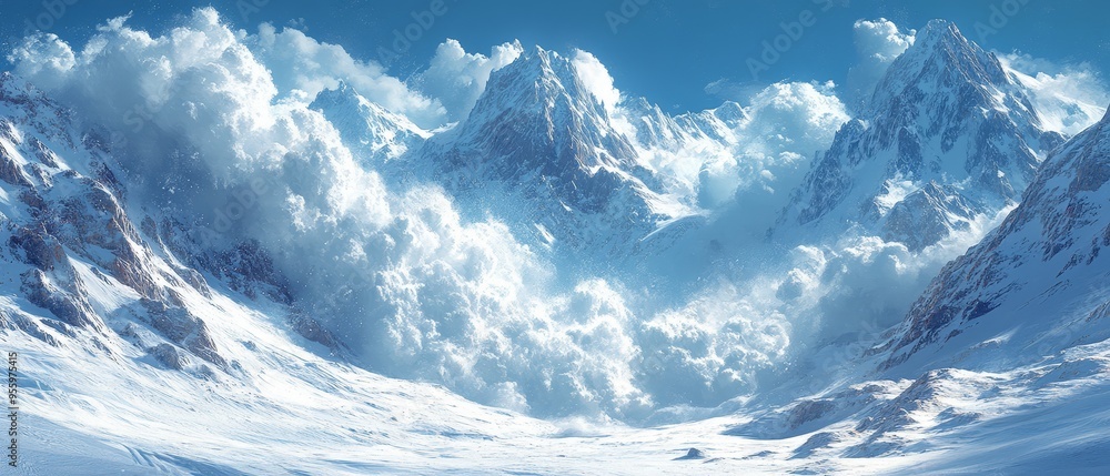 Dramatic Avalanche In Snowy Mountains