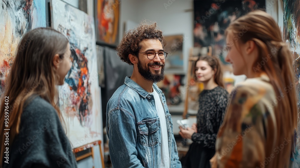 Art Gallery Artists Friends Conversation Smiling Creative Gallery Walk Art Exhibition Modern Art Art Gallery Artists Friends Conversation Smiling Creative Gallery Walk Art Exhibition Modern Art