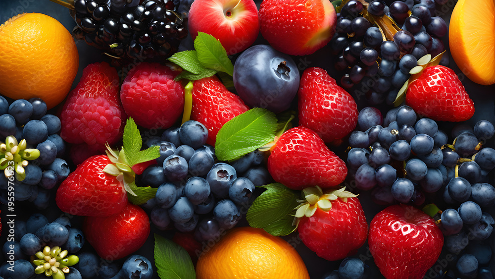 Fototapeta premium Fresh and delicious fruits just harvested
