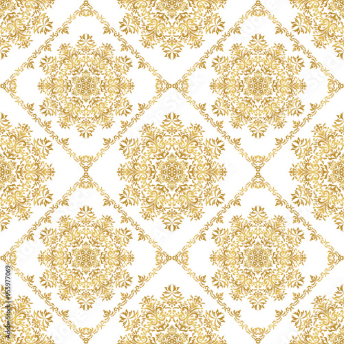 Classic Damask seamless pattern, Vintage design, element style, Gold floral ornament, Luxury Ornamental lace tracery, wallpaper, Traditional background, Vector Illustration for Elegant Textile Design