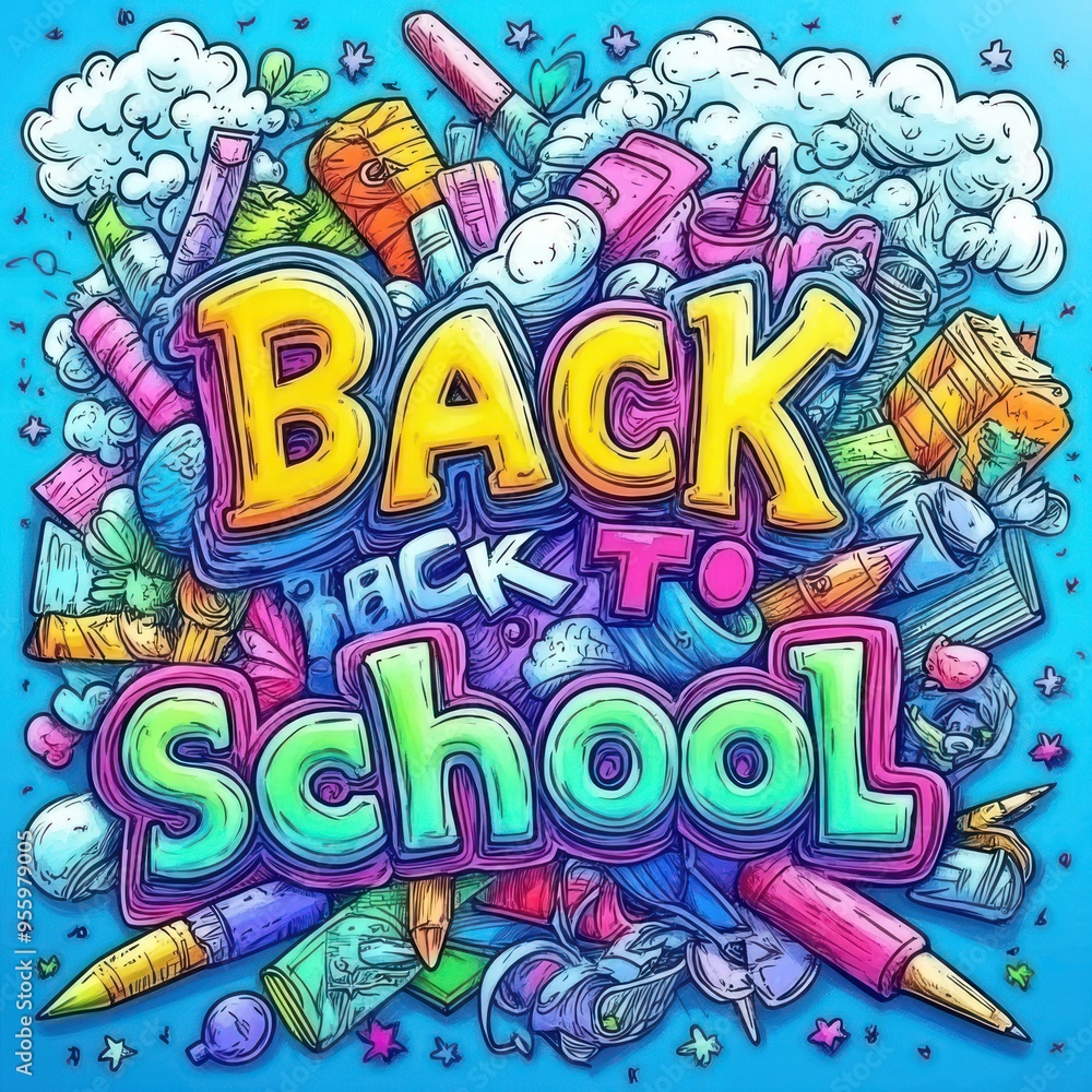 Fototapeta premium Colorful Back to School Illustration with Supplies
