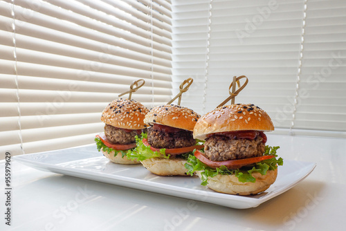 Homemade burger slider - white background photo