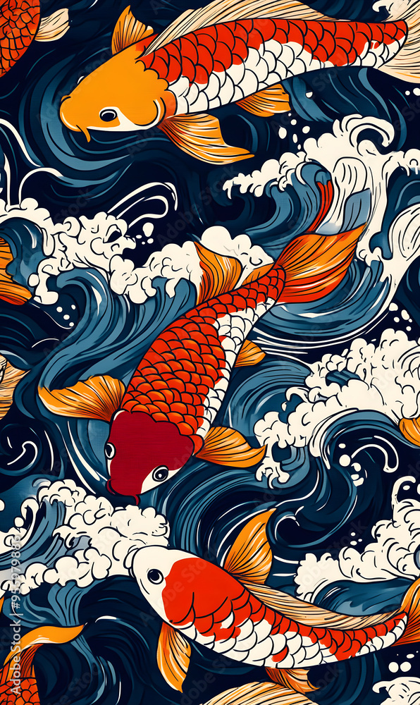Japanese-style 2D illustrator doodle patterns for floor tiles and wallpaper Japanese-style 2D illustrator doodle patterns for floor tiles and wallpaper