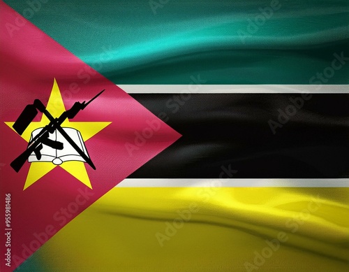 3d illustration of fluttering flag of Mozambique texture