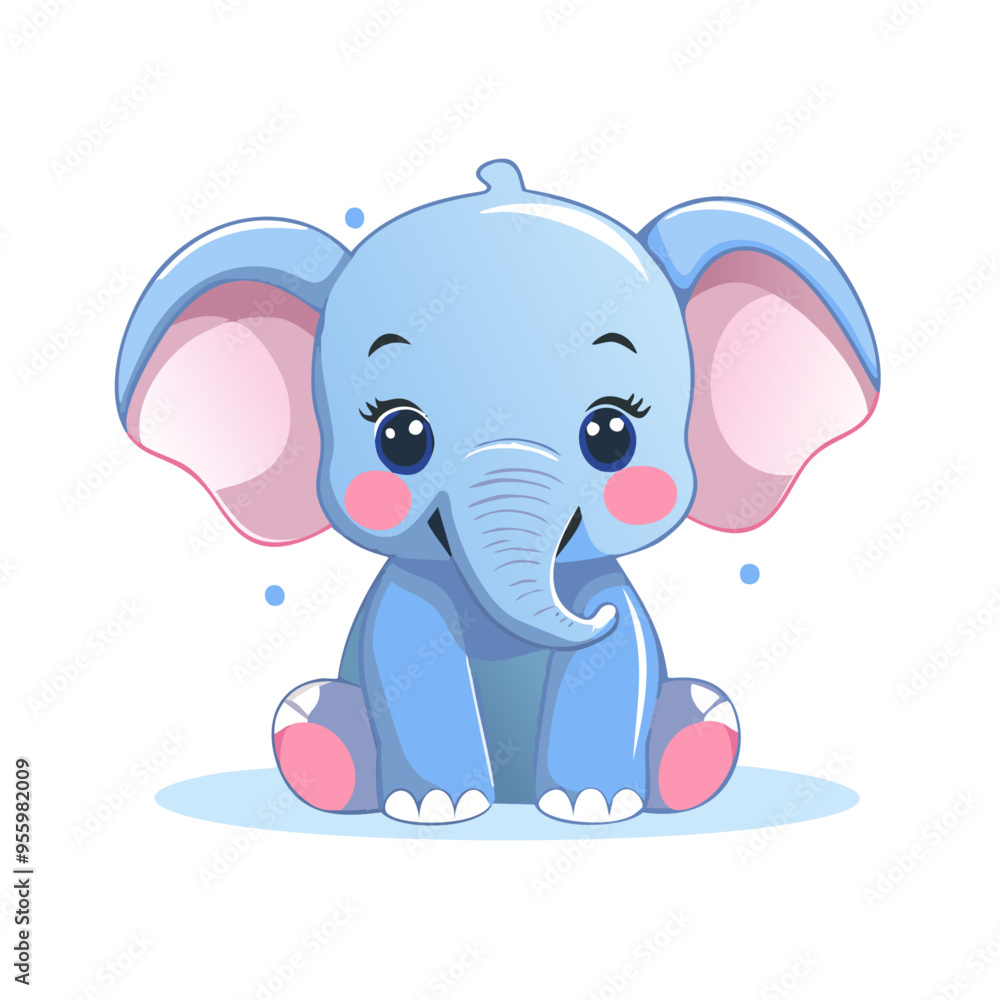 Fototapeta premium Elephant Cute Small Cartoon Baby Animal Character 