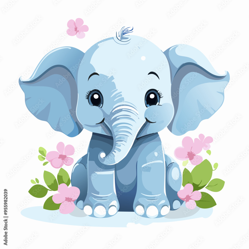 Naklejka premium Elephant Cute Small Cartoon Baby Animal Character 