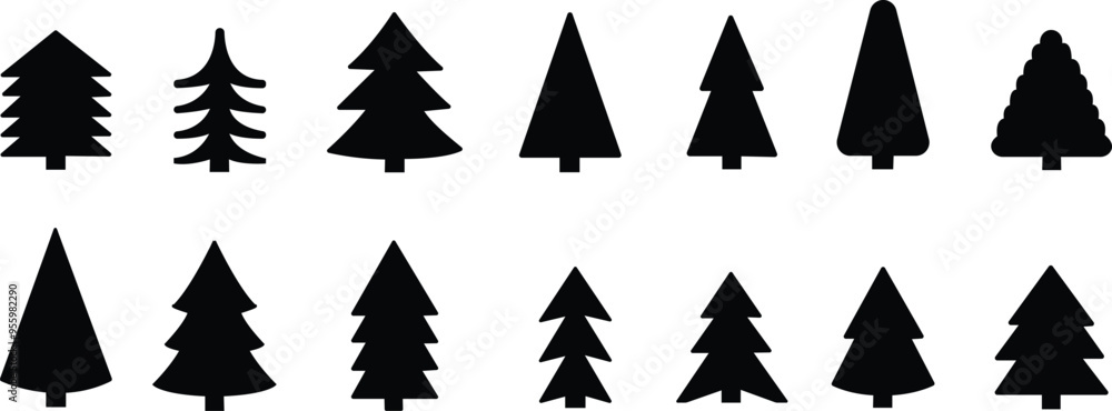 Christmas Tree, Set of Christmas trees, modern flat Icon Isolated on white background. Christmas Tree, Set of Christmas trees, modern flat Icon Isolated on white background.