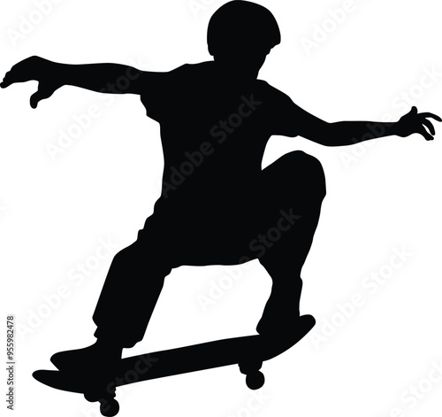 Skateboard player silhouette illustration. People posing while skateboarding.
