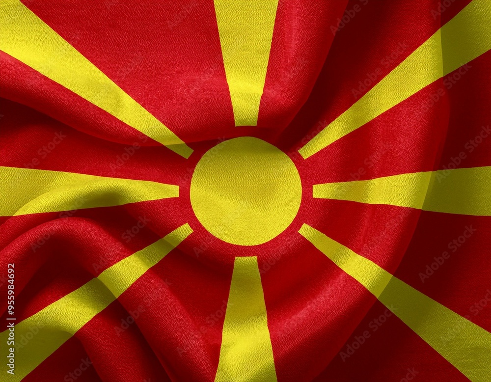 3d illustration of fluttering flag of North Macedonia texture 3d illustration of fluttering flag of North Macedonia texture