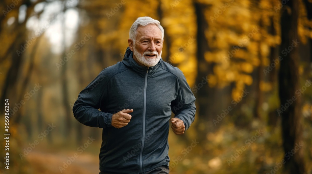 Senior Man Jogging in Autumn Forest Senior Man Jogging in Autumn Forest